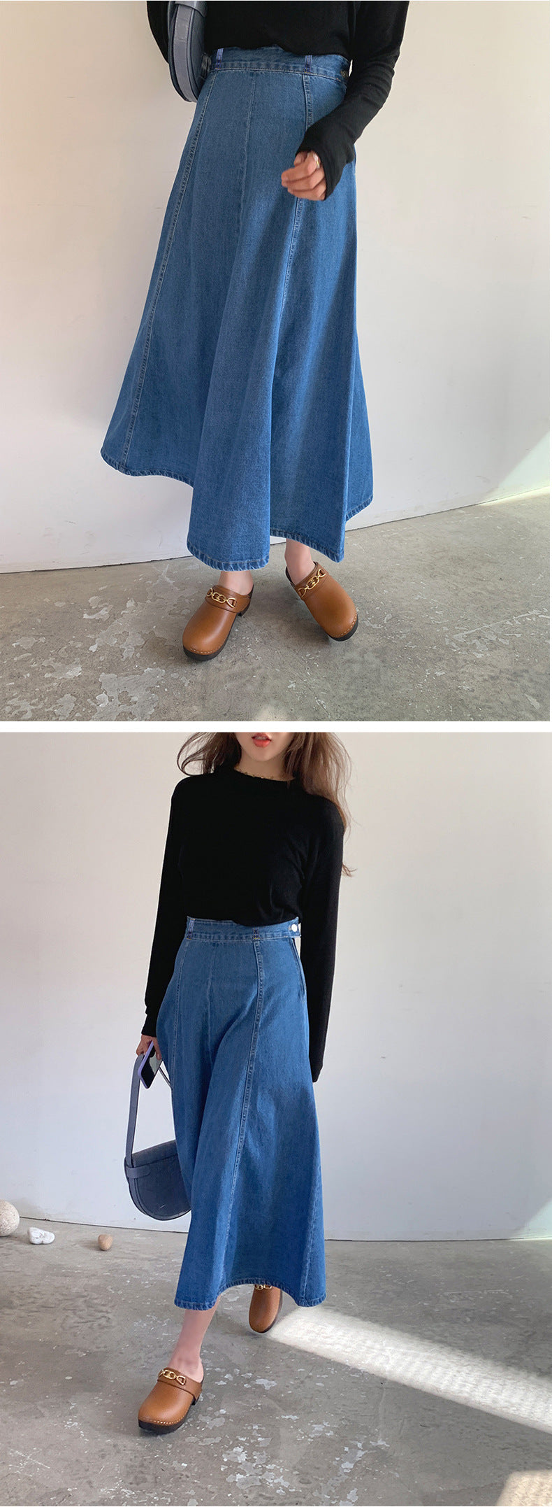 Plus Size Korean Denim A Line Midi Skirt