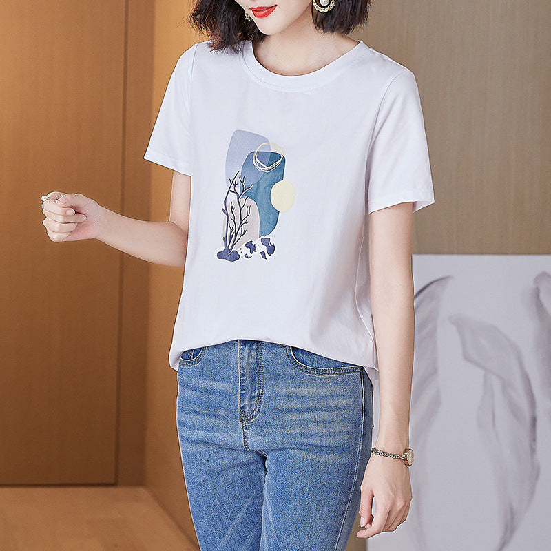 Plus Size White Abstract Graphic T Shirt