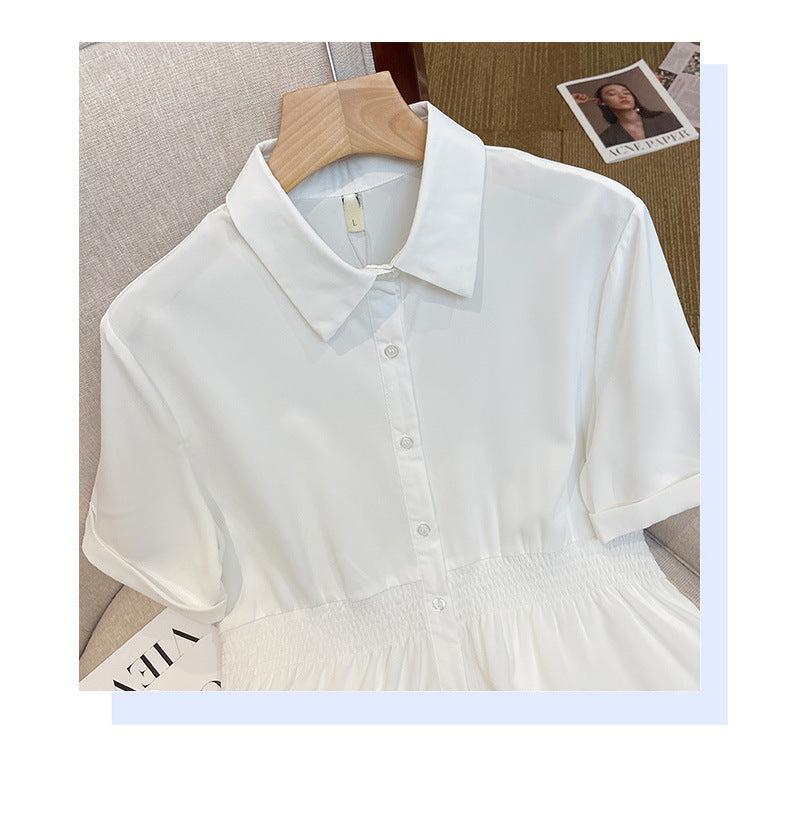 Plus Size Elastic Waist Short Sleeve Work Blouse