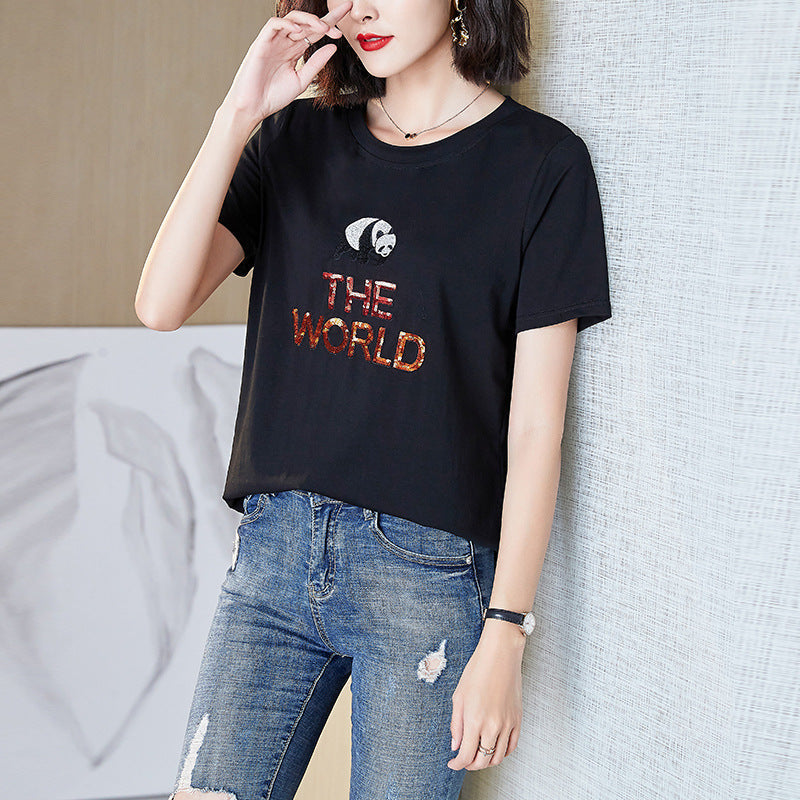 Plus Size Sequin Panda The World T Shirt