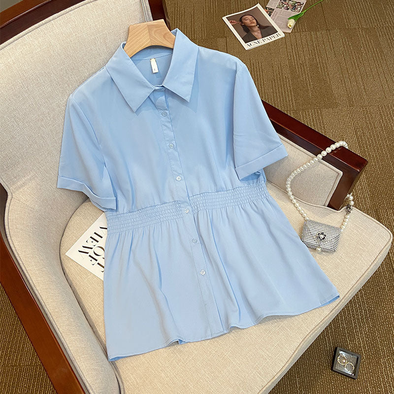 Plus Size Elastic Waist Short Sleeve Work Blouse