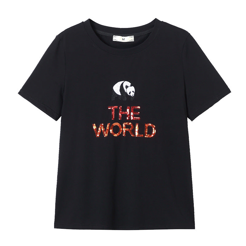 Plus Size Sequin Panda The World T Shirt