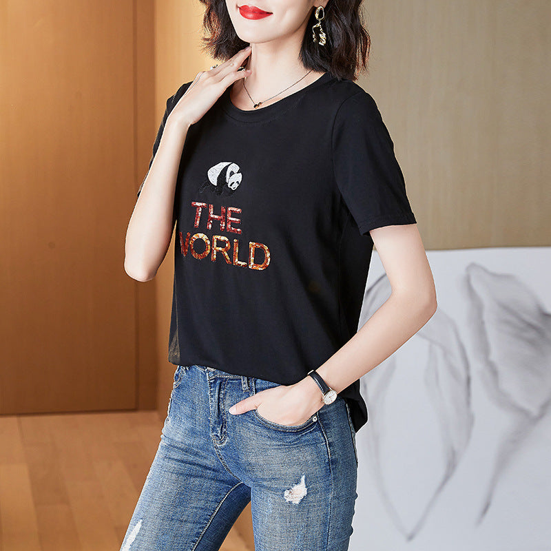 Plus Size Sequin Panda The World T Shirt