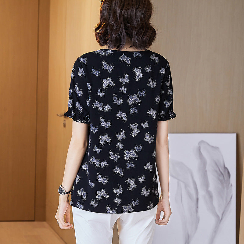 Plus Size Butterfly Chiffon Blouse