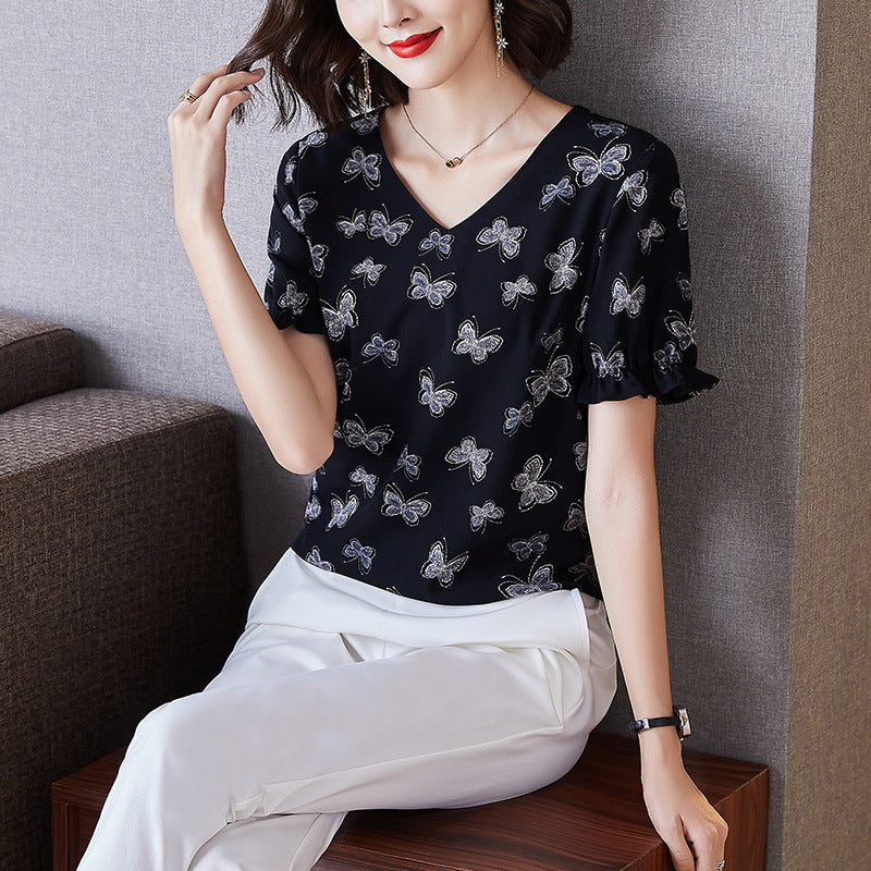 Plus Size Butterfly Chiffon Blouse