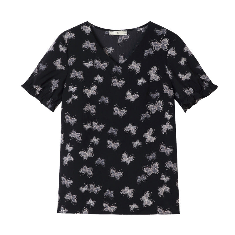 Plus Size Butterfly Chiffon Blouse