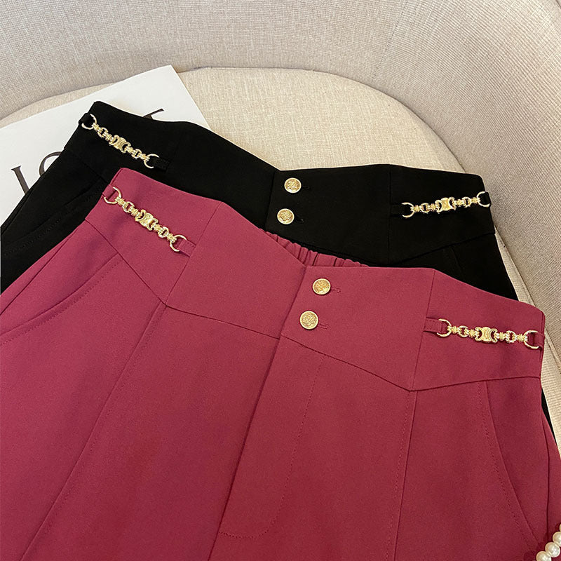 Plus Size Chain Waist Gold Buttons Dressy Shorts