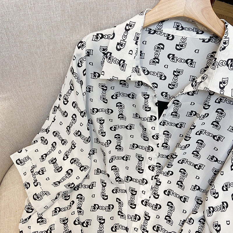 Plus Size White Chain Print Loose Blouse