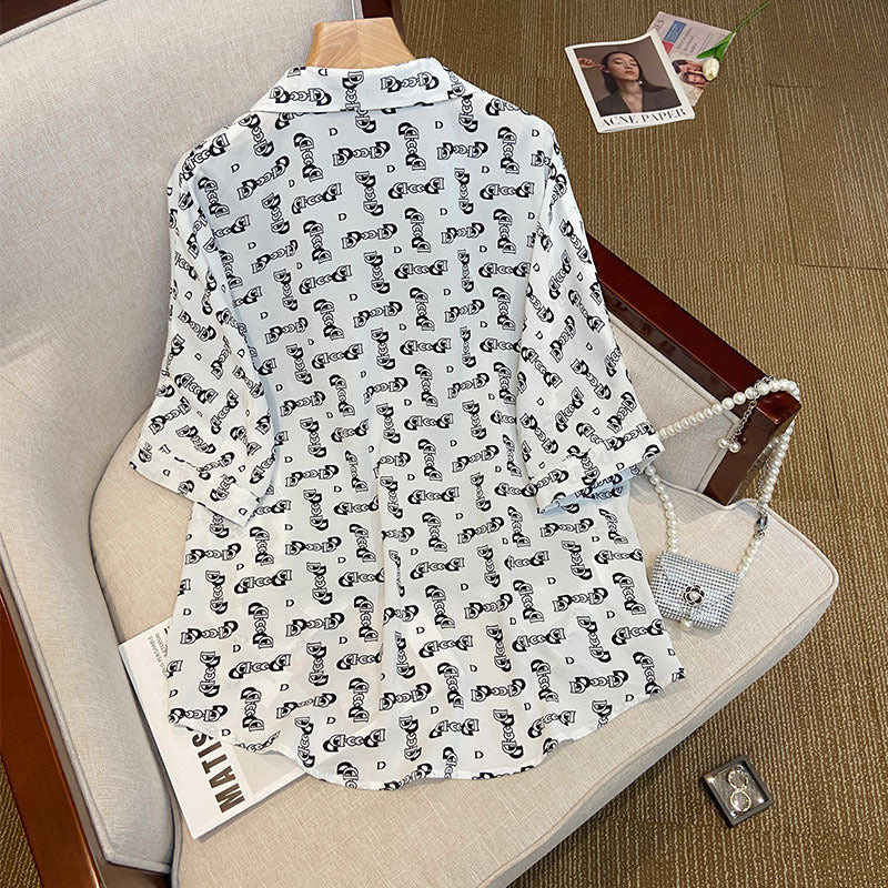 Plus Size White Chain Print Loose Blouse