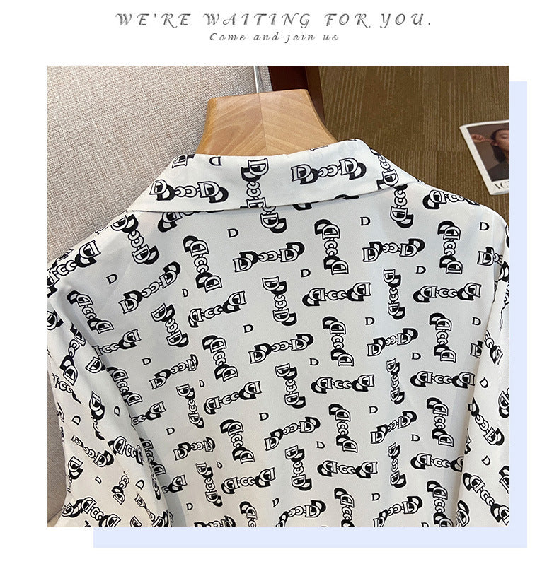 Plus Size White Chain Print Loose Blouse