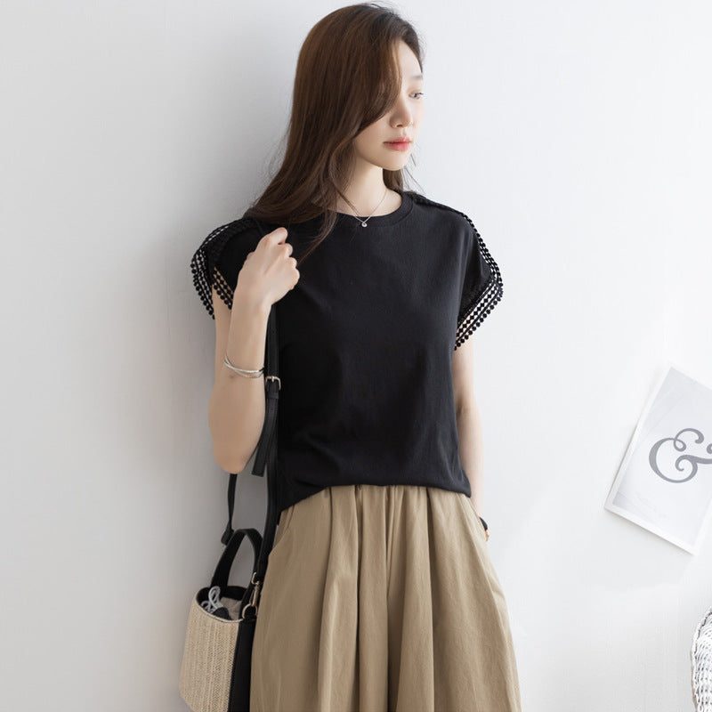 Plus Size Cotton Lace Short Sleeve T Shirt