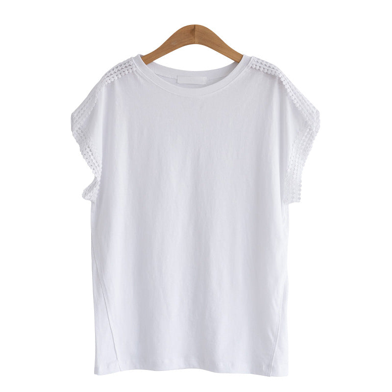 Plus Size Cotton Lace Short Sleeve T Shirt