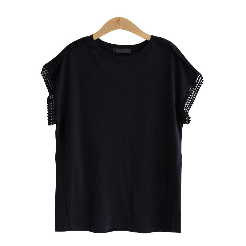 Plus Size Cotton Lace Short Sleeve T Shirt