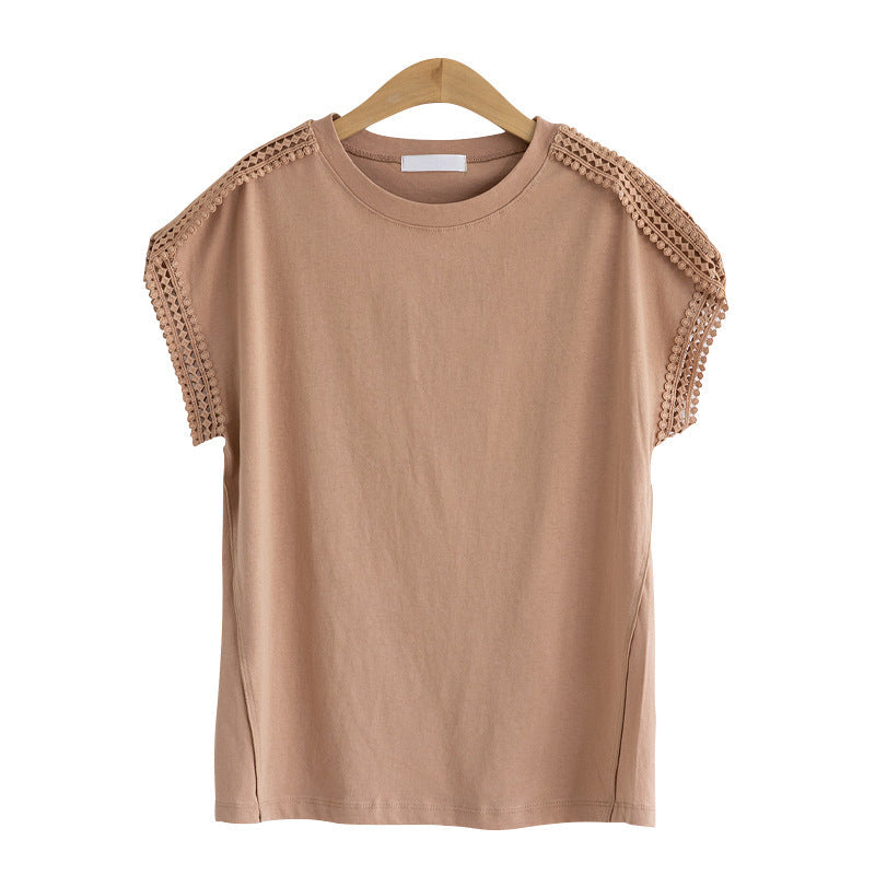Plus Size Cotton Lace Short Sleeve T Shirt