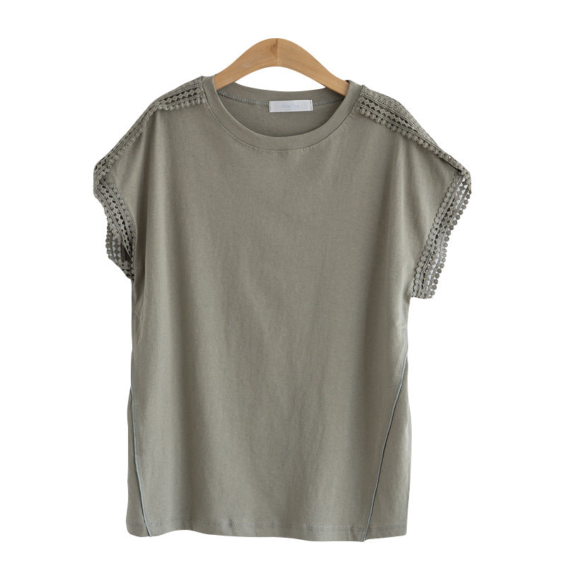 Plus Size Cotton Lace Short Sleeve T Shirt