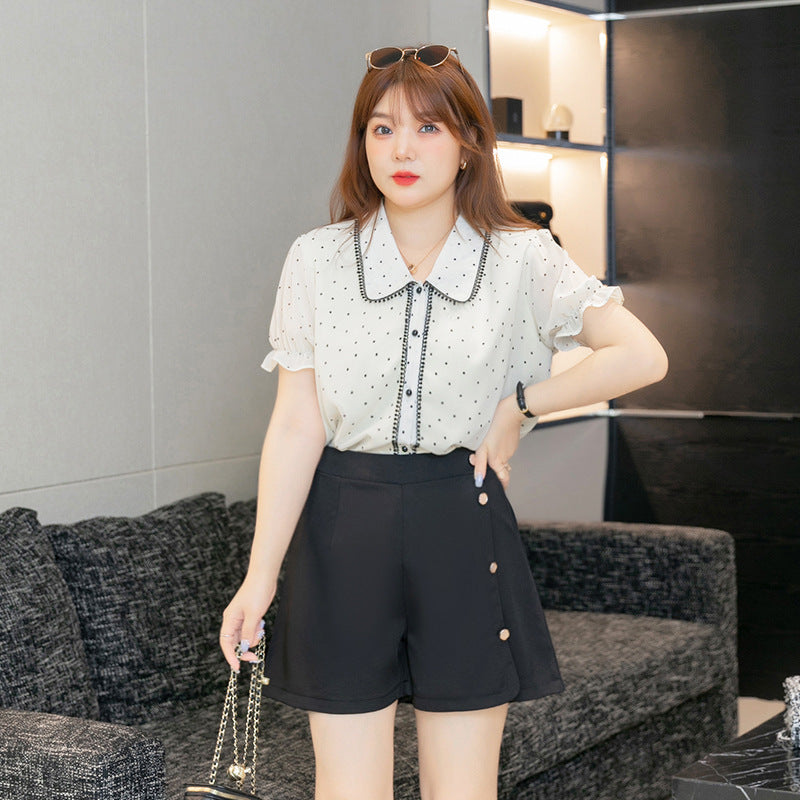 (XL-7XL) Plus Size White Collar Chiffon Shirt Blouse (EXTRA BIG SIZE)