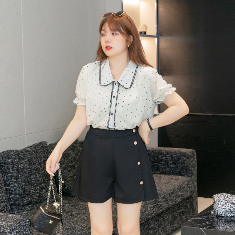(XL-7XL) Plus Size White Collar Chiffon Shirt Blouse (EXTRA BIG SIZE)