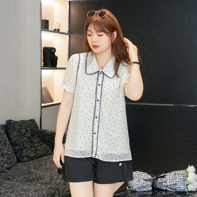 (XL-7XL) Plus Size White Collar Chiffon Shirt Blouse (EXTRA BIG SIZE)