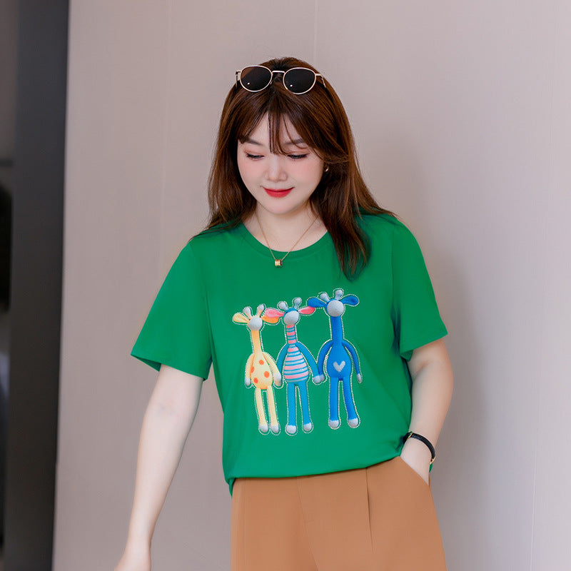 (XL-7XL) Plus Size Cotton Cute Giraffe Graphic T Shirt (EXTRA BIG SIZE)