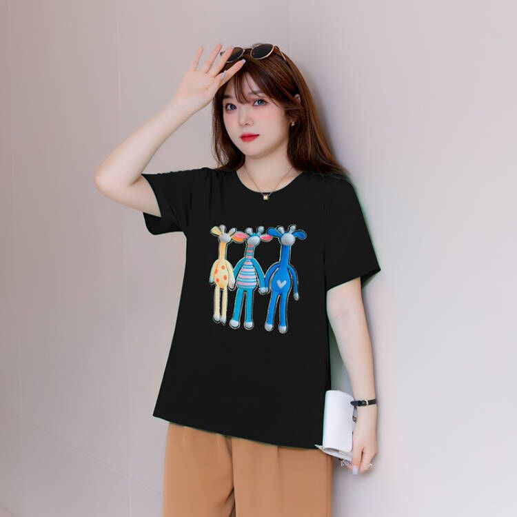 (XL-7XL) Plus Size Cotton Cute Giraffe Graphic T Shirt (EXTRA BIG SIZE)