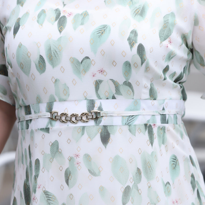 (XL-7XL) Plus Size Leaf Chiffon Midi Dress (EXTRA BIG SIZE)