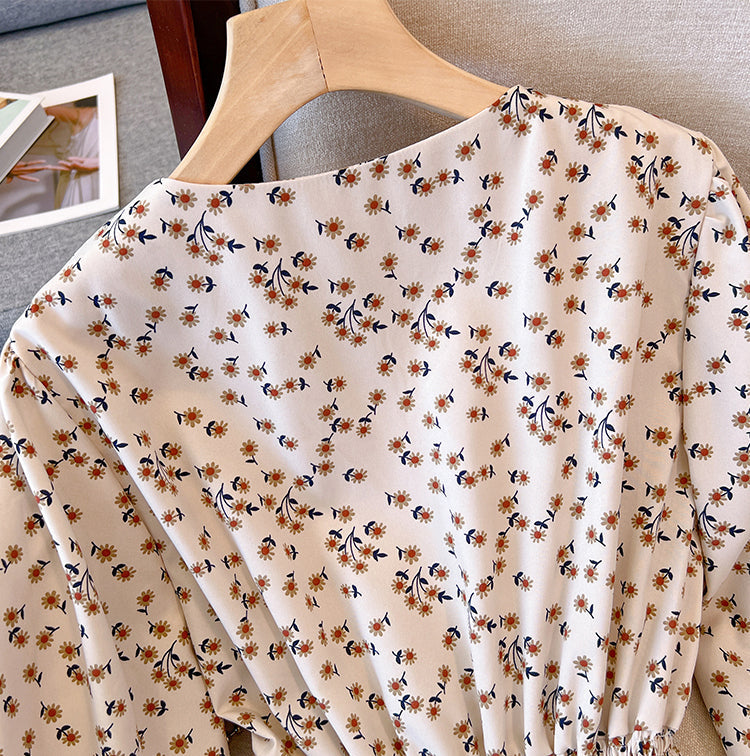 Plus Size Korean Floral V Neck Peplum Long Sleeve Top