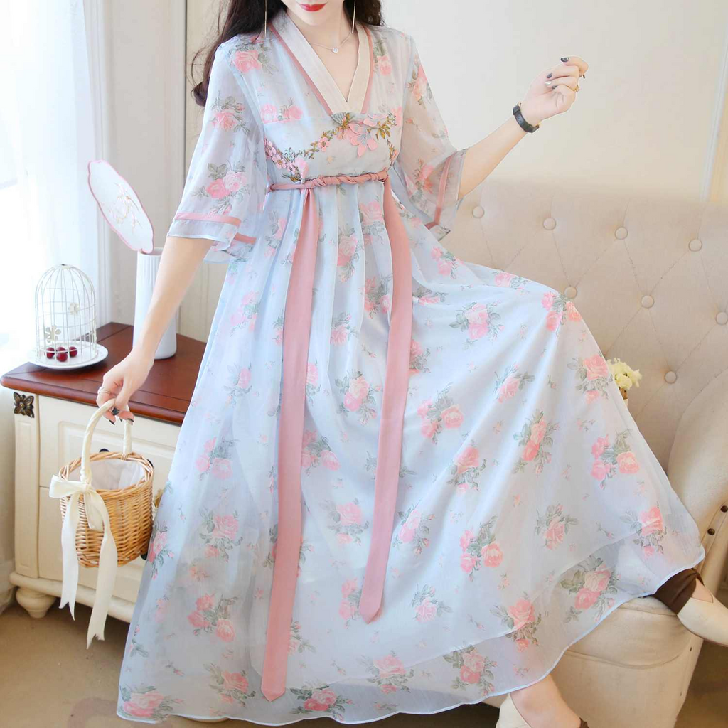 Plus Size Floral Hanbok Dress