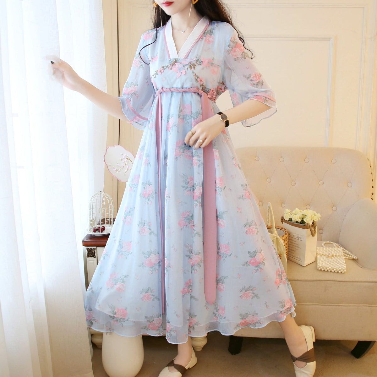 Plus Size Floral Hanbok Dress