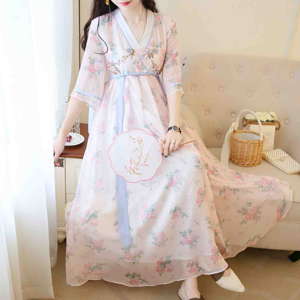 Plus Size Floral Hanbok Dress