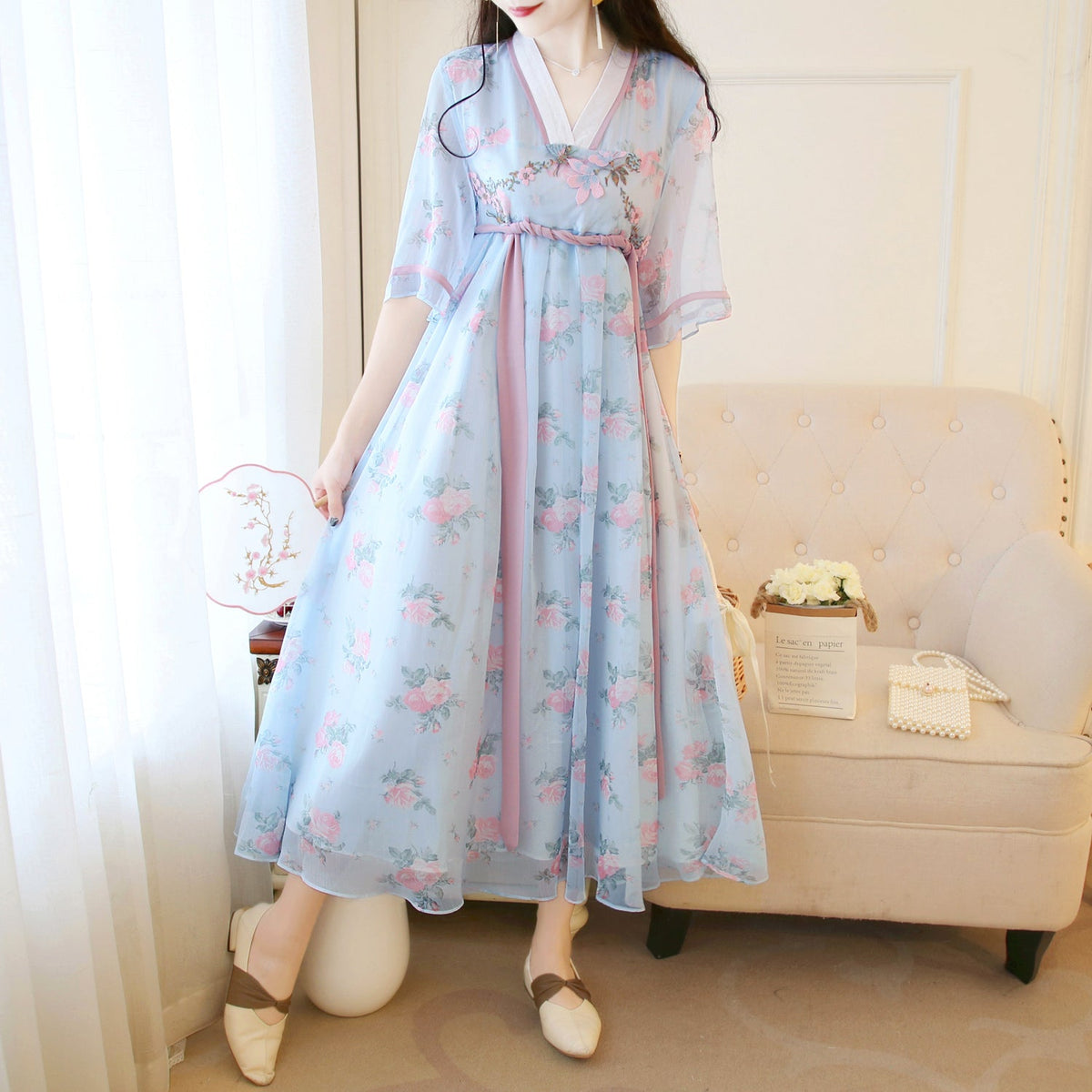Plus Size Floral Hanbok Dress