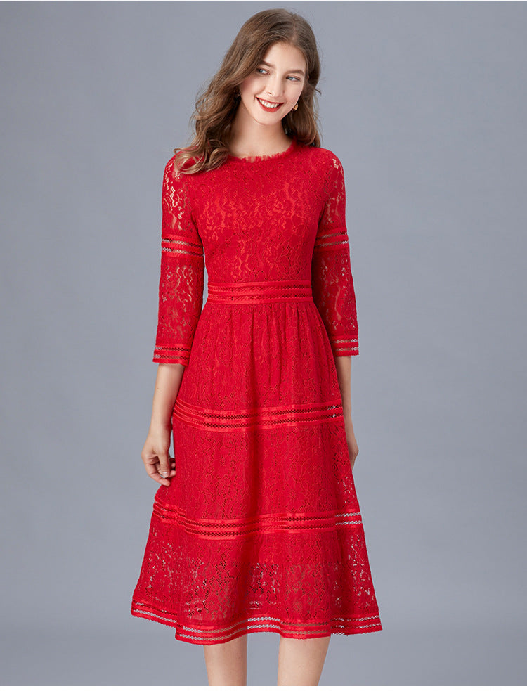 Plus Size Formal Tier Lace Midi Dress