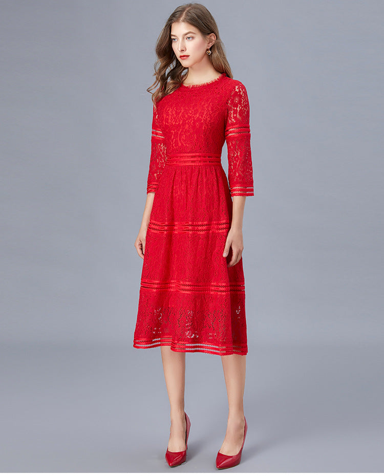 Plus Size Formal Tier Lace Midi Dress