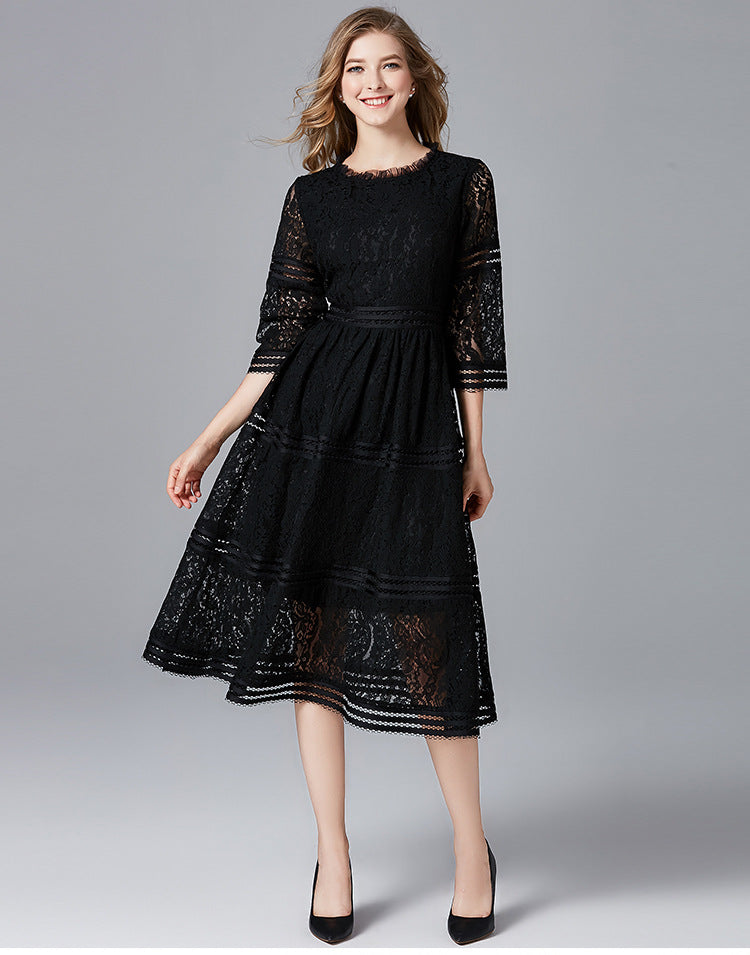 Plus Size Formal Tier Lace Midi Dress