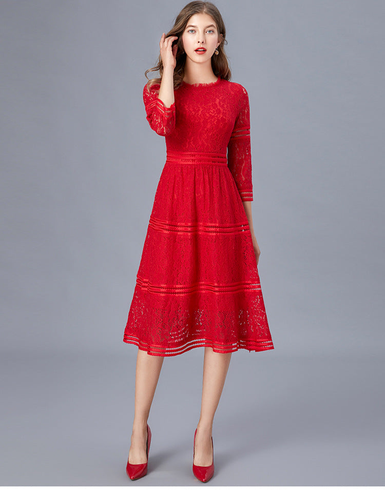 Plus Size Formal Tier Lace Midi Dress
