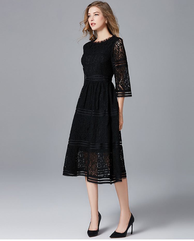 Plus Size Formal Tier Lace Midi Dress
