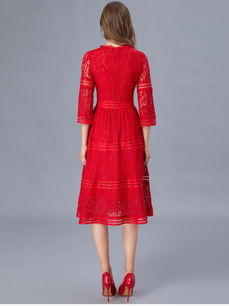 Plus Size Formal Tier Lace Midi Dress