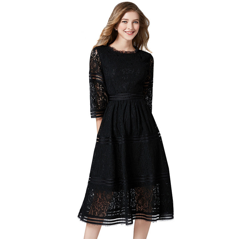 Plus Size Formal Tier Lace Midi Dress