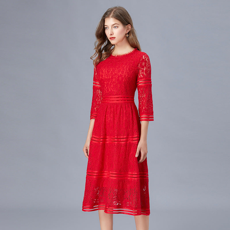 Plus Size Formal Tier Lace Midi Dress