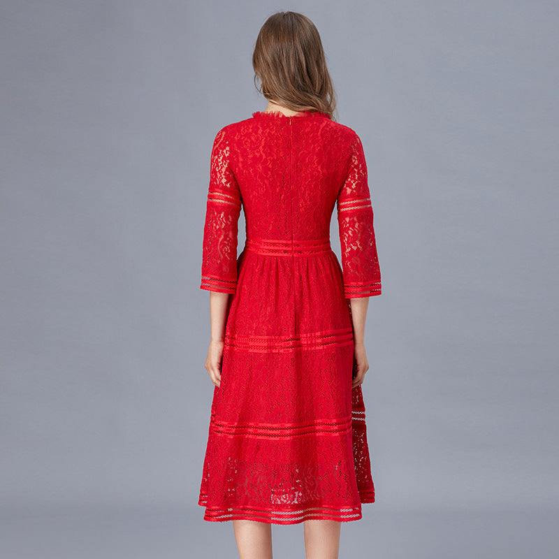 Plus Size Formal Tier Lace Midi Dress