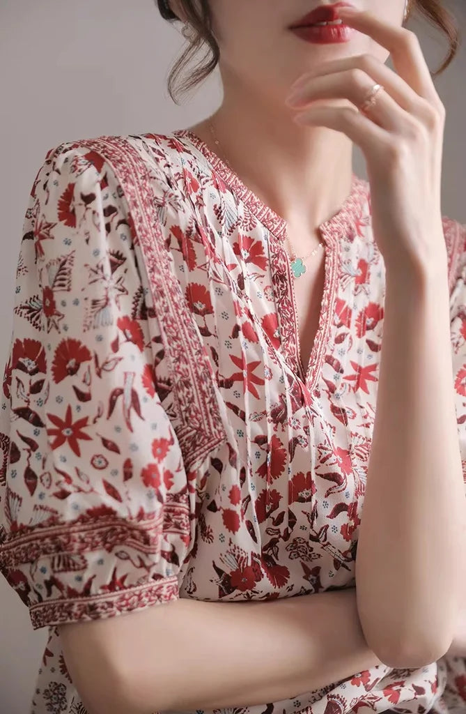 French Bohemian Floral Blouse