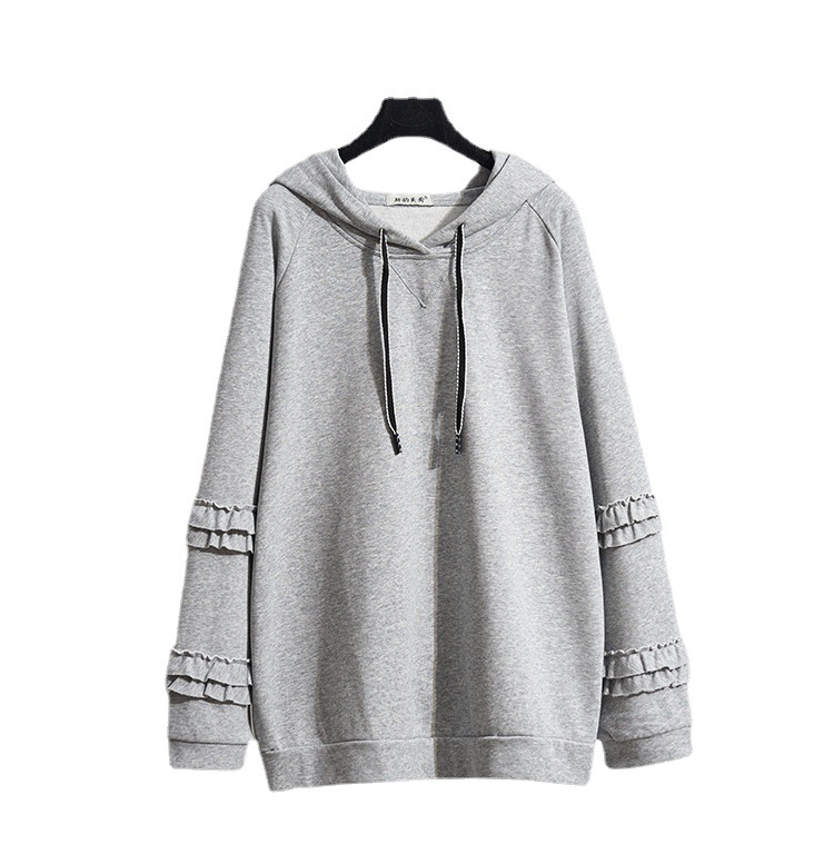 Plus Size Frills Sweater Hoodie Top (EXTRA BIG SIZE)
