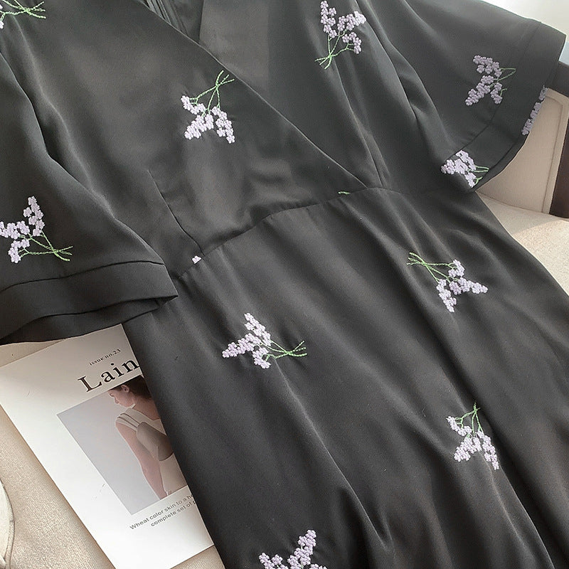 Plus Size Grapes Embroidery Wrap Dress (EXTRA BIG SIZE)