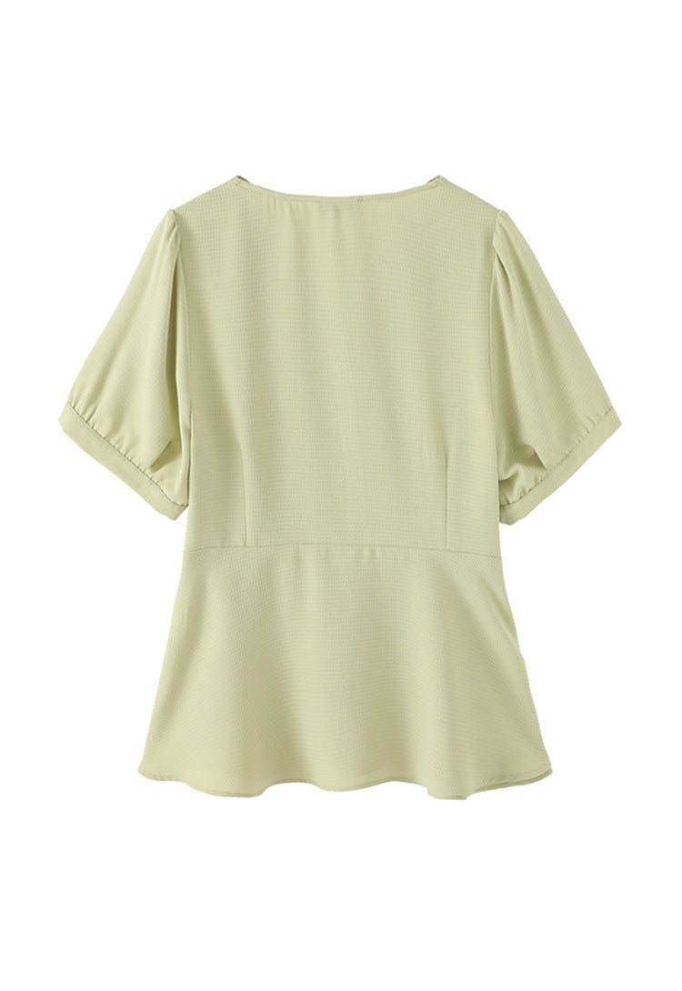 Plus Size Scallop Peplum Button Blouse