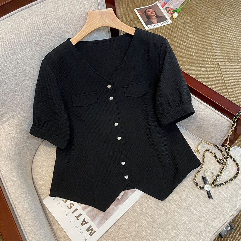 Plus Size Chanelesque Heart Buttons Blouse