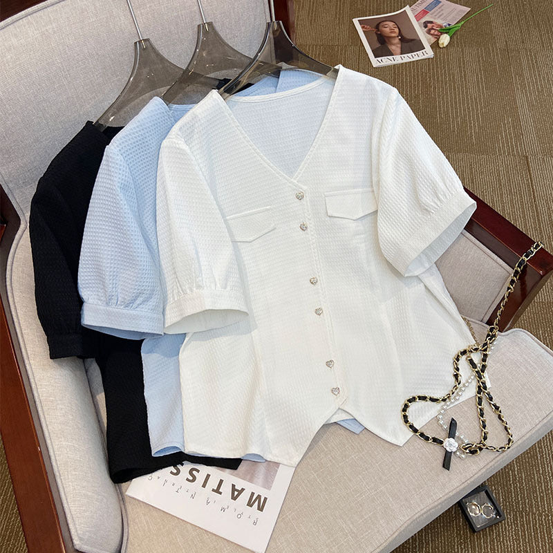 Plus Size Chanelesque Heart Buttons Blouse
