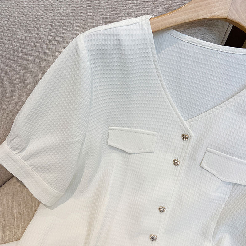 Plus Size Chanelesque Heart Buttons Blouse