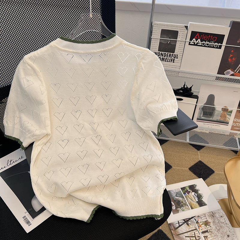 Plus Size Korean Heart Bunny Pointelle Knit Blouse
