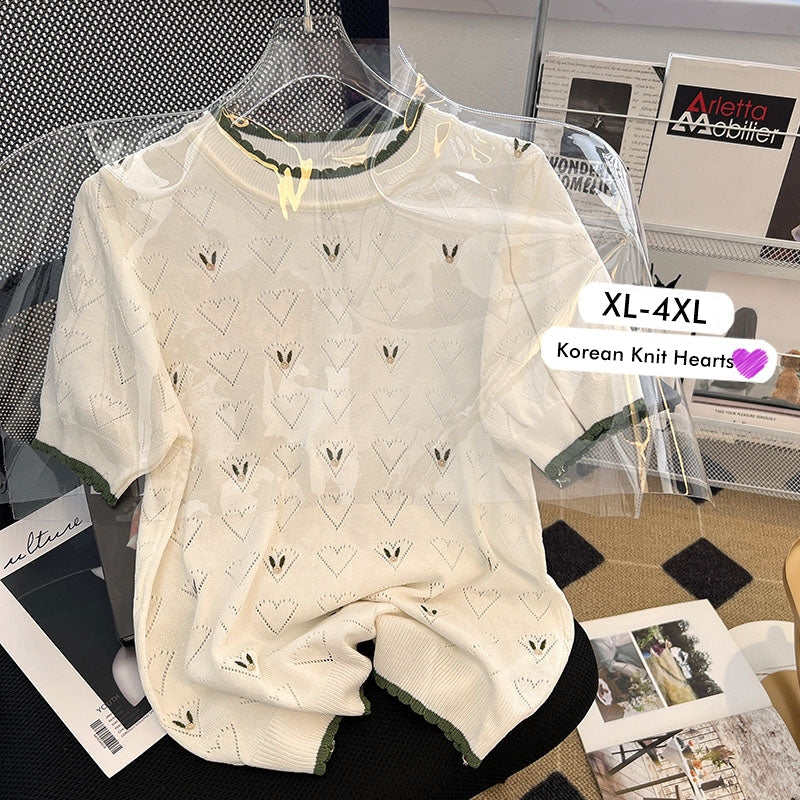 Plus Size Korean Heart Bunny Pointelle Knit Blouse
