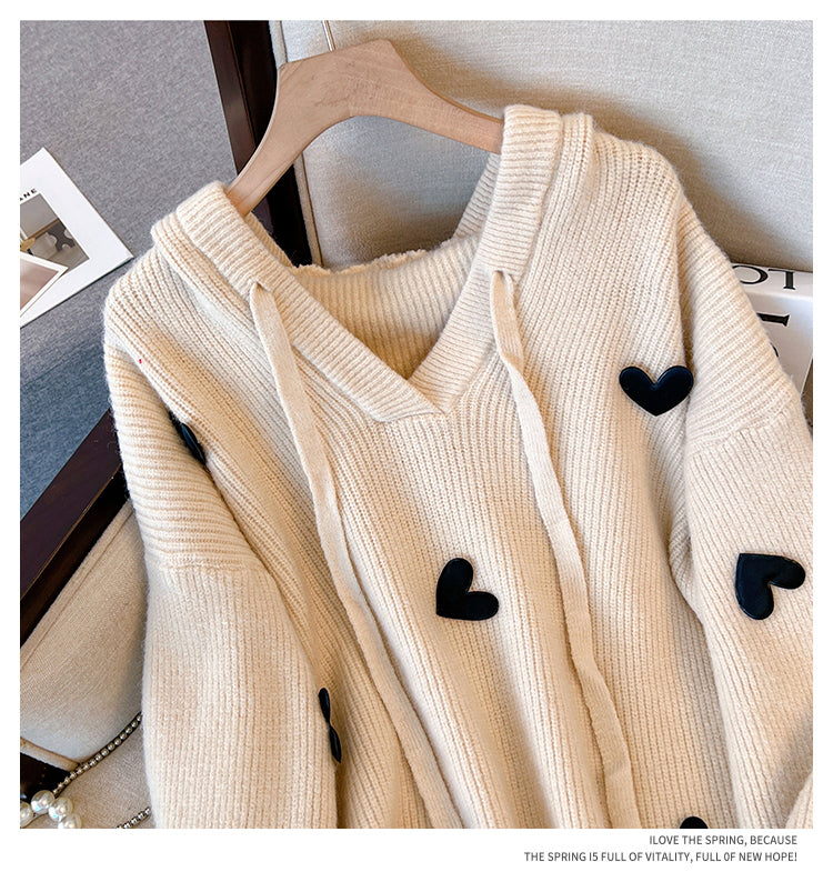 Plus Size Korean Hearts Thick Sweater