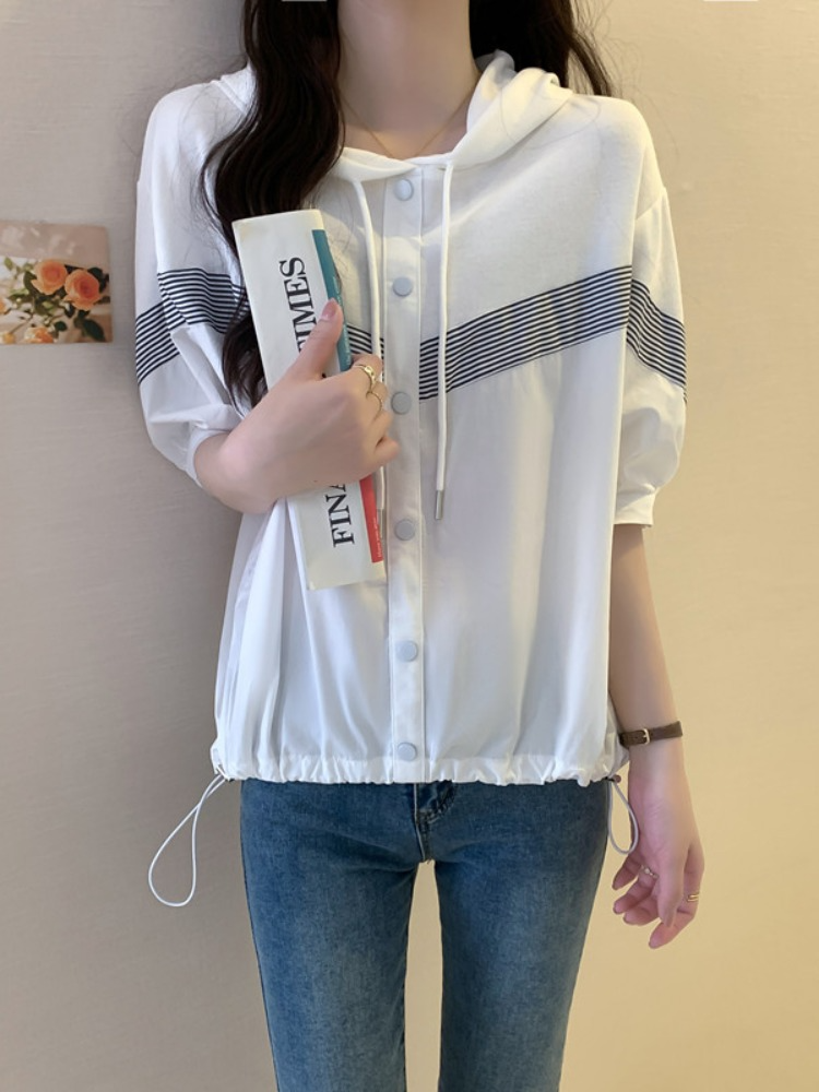 Plus Size Hoodie Stripe Top